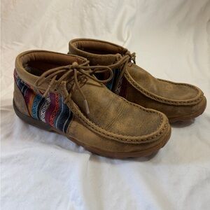 TwistedX Brown Casual Moc Toe Lace-Up Shoes with Multicolor Textile Panels